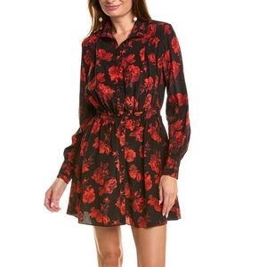 The Kooples Red and Black V-Neck Long Sleeve Cocktail Dress